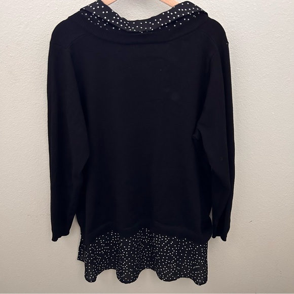 Adrianna Papell Black Polka Dot Twofer Sweater with Collar Size 2X - Picture 7 of 9